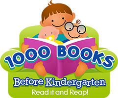 A young boy, a baby and a worm with glasses reading a book. Caption reads 1000 Books Before Kindergarten Read it and weep!