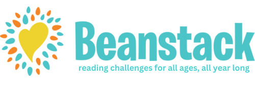 heart bursting with color text: Beanstack reading challenges for all ages, all year long