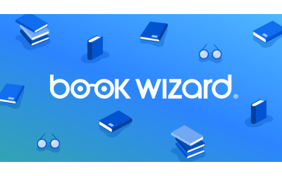 blue background with books, text book wizard